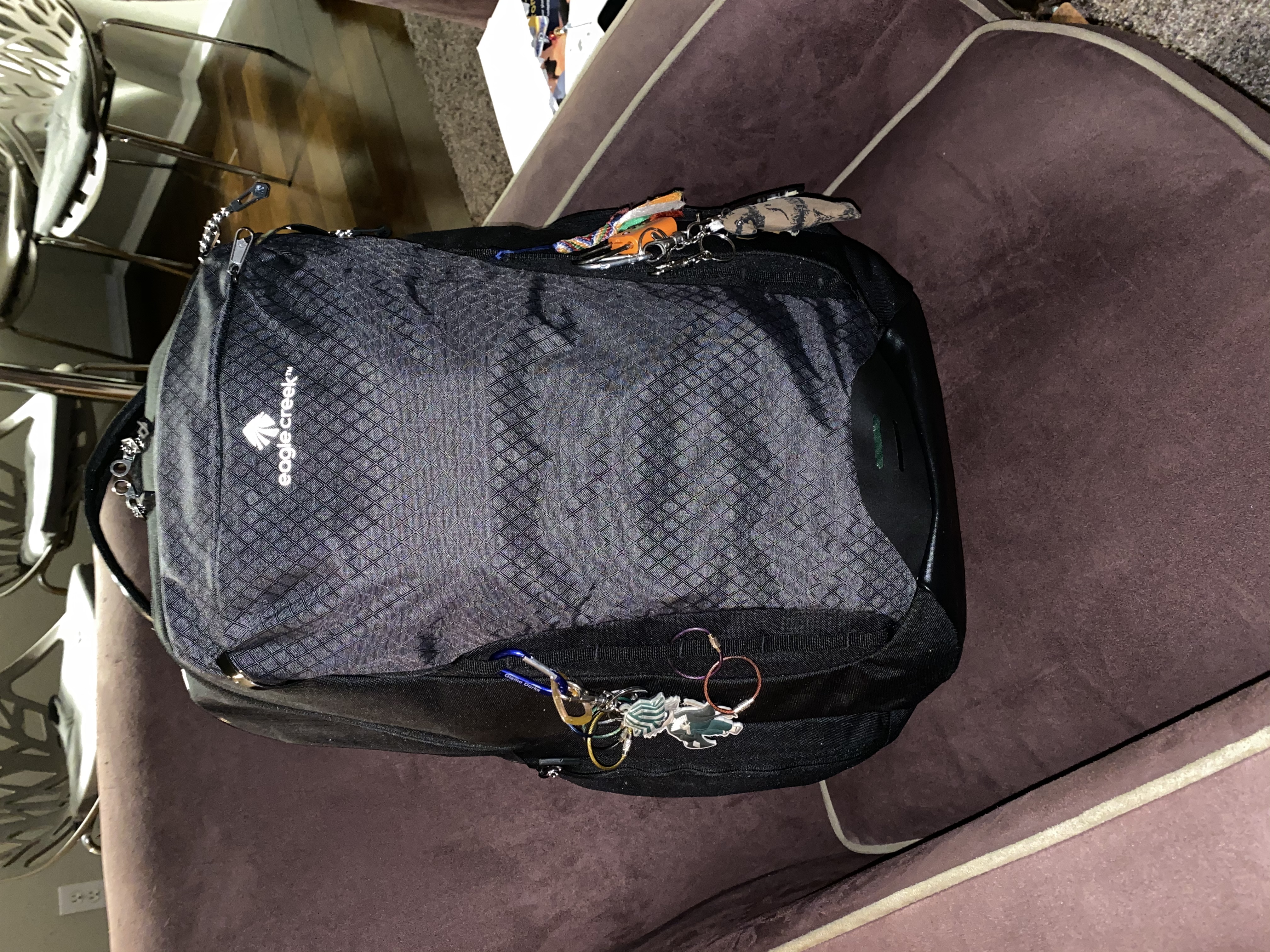 Grey and black backpack