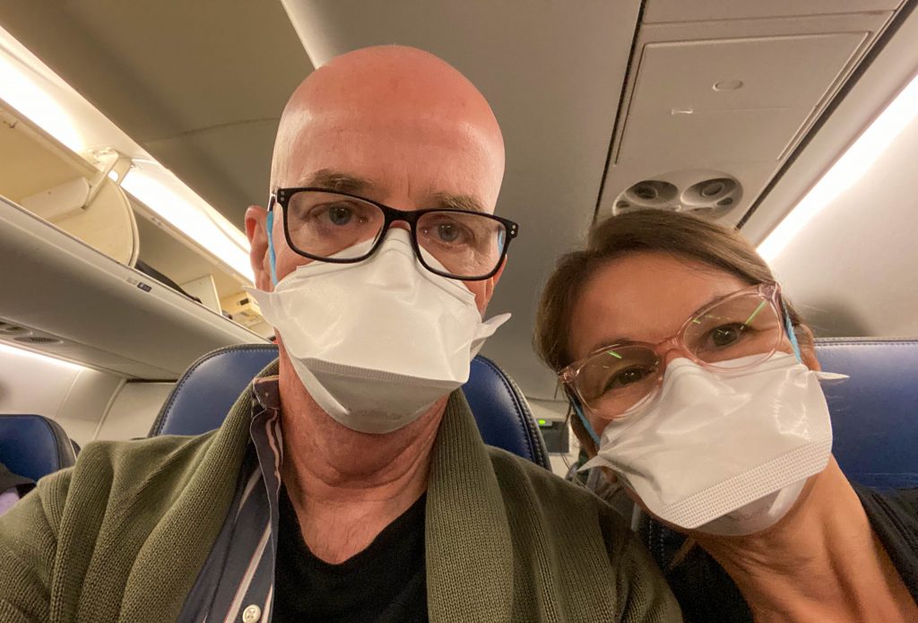 man and woman in airplane